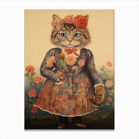 Fancy Cat With A Dress, Louis Wain Canvas Print