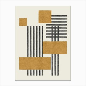 Square Lines Modern Graphic Abstract Geometric Composition - Gold Black Canvas Print