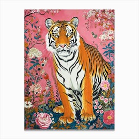 Floral Animal Painting Siberian Tiger 1 Canvas Print
