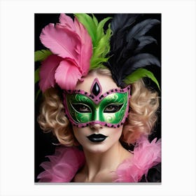 A Woman In A Carnival Mask, Pink And Black (39) Canvas Print