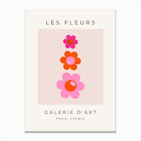 Les Fleurs | 01 - Retro Floral Pink And Orange Flowers Canvas Print