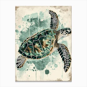 Vintage Paint Drip Sea Turtle Canvas Print