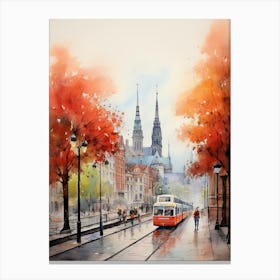 Hamburg Germany In Autumn Fall, Watercolour 2 Canvas Print