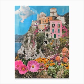 Amalfi Coast   Floral Retro Collage Style 2 Canvas Print