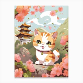 Kawaii Cat Drawings Hiking 2 Canvas Print