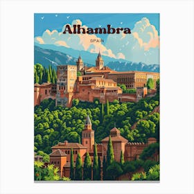 Alhambra Spain Historical Art Illustration Canvas Print