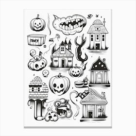 Halloween Black And White Line Art 4 Canvas Print