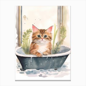 Pixiebob Cat In Bathtub Botanical Bathroom 4 Canvas Print