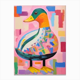 Pink Scandi Mallard Duck 4 Canvas Print