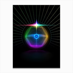 Neon Geometric Glyph in Candy Blue and Pink with Rainbow Sparkle on Black n.0383 Canvas Print