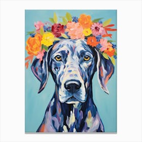 Great Dane Portrait With A Flower Crown, Matisse Painting Style 2 Canvas Print