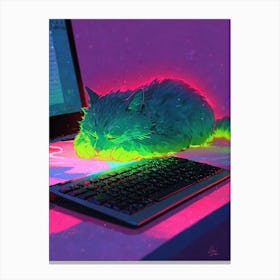 Cat Sleeping On A Computer Canvas Print