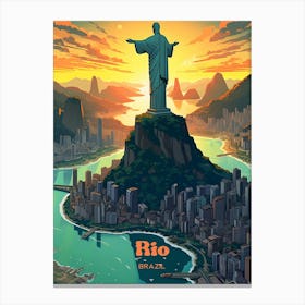 Rio Brazil Christ Statue Travel Illustration Canvas Print