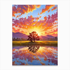 Sunset With Tree Canvas Print