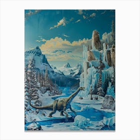 Dinosaur In An Icy Landscape Painting 2 Canvas Print