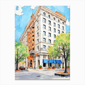 The Post Oak Hotel At Uptown Houston   Houston, Texas   Resort Storybook Illustration 1 Canvas Print