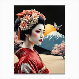 Geisha In Japan Landscape - Color Canvas Print