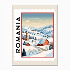 Retro Winter Stamp Poster Transylvania Romania 2 Canvas Print