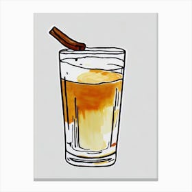 Hot Buttered Rum Minimal Line Drawing With Watercolour Cocktail Poster Canvas Print