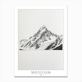 Mount Cook Usa Line Drawing 1 Poster Canvas Print