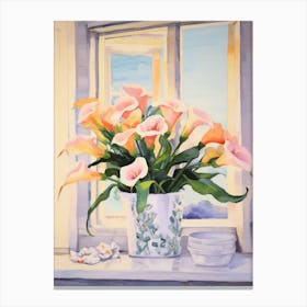 A Vase With Calla Lily, Flower Bouquet 1 Canvas Print