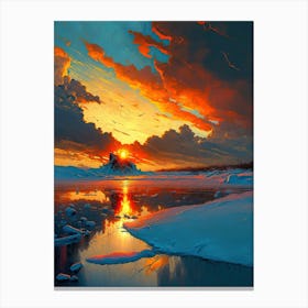 Sunset In The Snow in Iceland Canvas Print