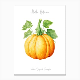 Hello Autumn Turban Squash Pumpkin Watercolour Illustration 4 Canvas Print
