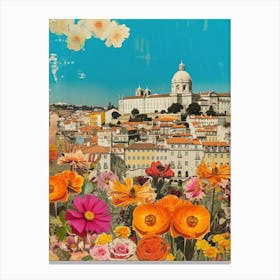 Lisbon   Floral Retro Collage Style 4 Canvas Print
