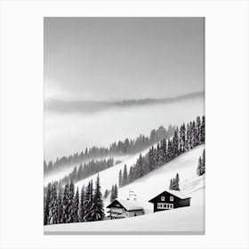Zurs, Austria Black And White Skiing Poster Canvas Print