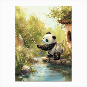 Giant Panda Fishing In A Stream Storybook Illustration 4 Canvas Print