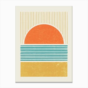 Beach Sunset Graphic Lines - Vibrant Colors Canvas Print