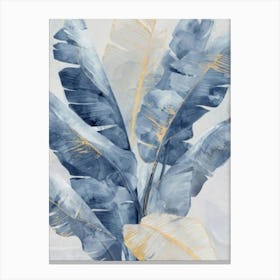 Blue And Gold Banana Leaves Canvas Print