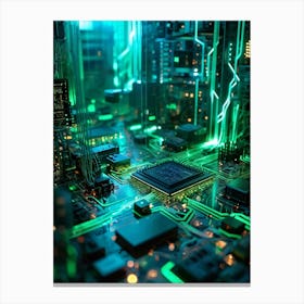 Abstract Concept Of A Cyberspace Landscape Motherboard Serving As Glowing Landscape Chips Function (7) Canvas Print