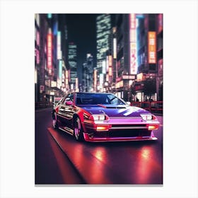 Retrowave classic sports car in Tokyo city [synthwave/vaporwave/cyberpunk] — aesthetic poster, retrowave poster, vaporwave poster, neon poster, 80s Canvas Print