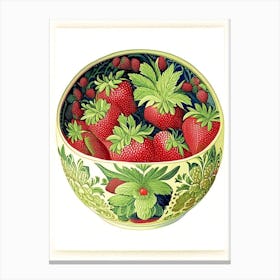 Bowl Of Strawberries, Fruit, Vintage Botanical 2 Canvas Print