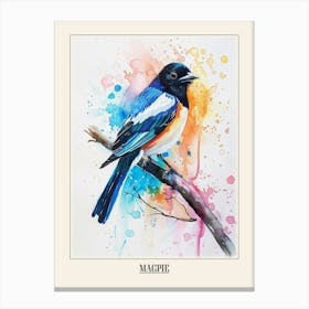 Magpie Colourful Watercolour 1 Poster Canvas Print