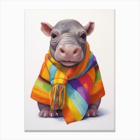Baby Animal Wearing Sweater Hippopotamus 2 Canvas Print