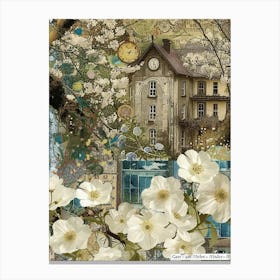 White Flowers Scrapbook Collage Cottage 4 Canvas Print
