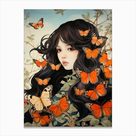 Butterfly Girl Japanese Style Painting Canvas Print