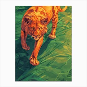 Lion Walking In The Grass Canvas Print