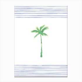 Blue Stripes Green Palm Canvas Print