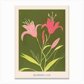 Pink & Green Gloriosa Lily 2 Flower Poster Canvas Print