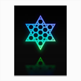 Neon Blue and Green Geometric Glyph on Black n.0351 Canvas Print