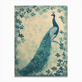Vintage Peacock & Ivy Cyanotype Inspired Turquoise 2 Canvas Print