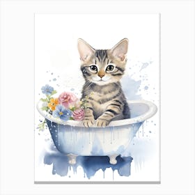 Egyptian Mau Cat In Bathtub Bathroom 2 Canvas Print