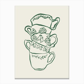 Green Fine Line Mugs Kitchen Posters Canvas Print