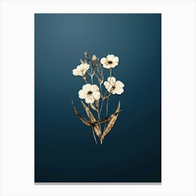 Gold Botanical Dark Eyed Viscaria Flower Branch on Dusk Blue n.2781 Canvas Print