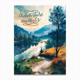 Adventure Always Watercolor Landscape Painting Canvas Print
