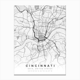 Cincinnati Ohio USA White Map Canvas Print