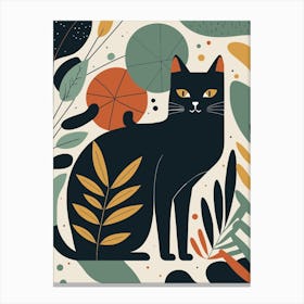 Black Cat With Leaves Canvas Print